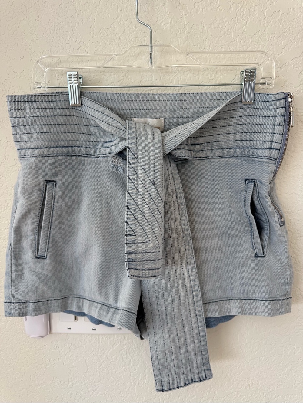 7 For All Mankind Light Blue High-Waist Belted Denim Shorts, Jorts